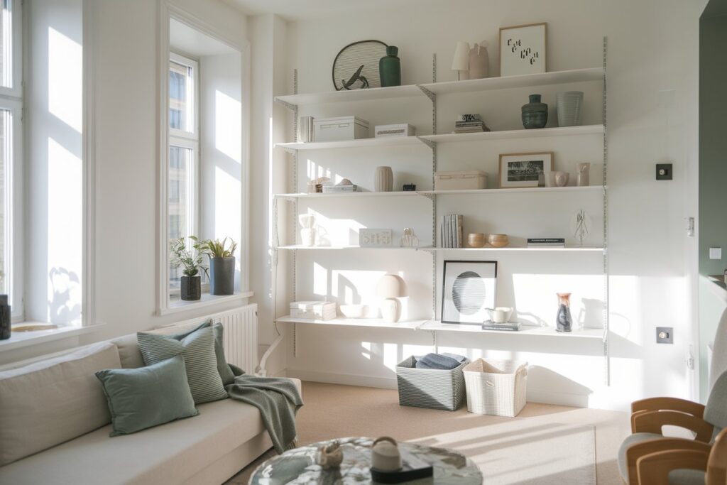 Bright, airy small apartment living room with natural light streaming through windows, illustrating summer decor.